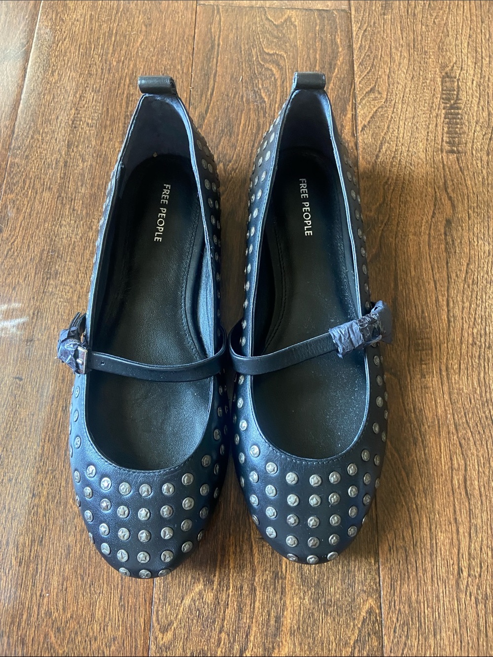 Free People black Studded Mary Jane Flats with Strap vintage inspired